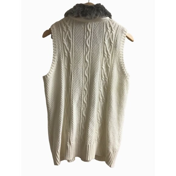 CHARTER CLUB -WOMENS KNIT FRONT ZIP/BUTTON CLOSURE FAUX FUR NECK VEST SIZE LARGE - Picture 4 of 8